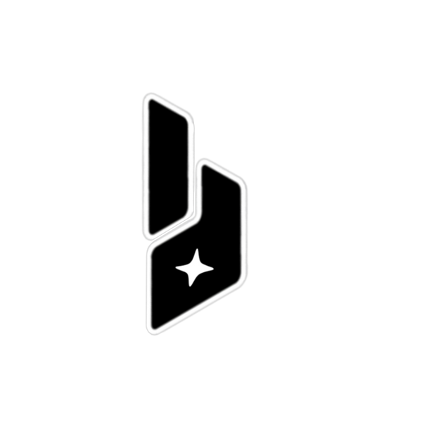 A minimalist black and white geometric logo featuring stylized letters ‘Ld’ a small white LUNAD star accent, presented on a solid white background.