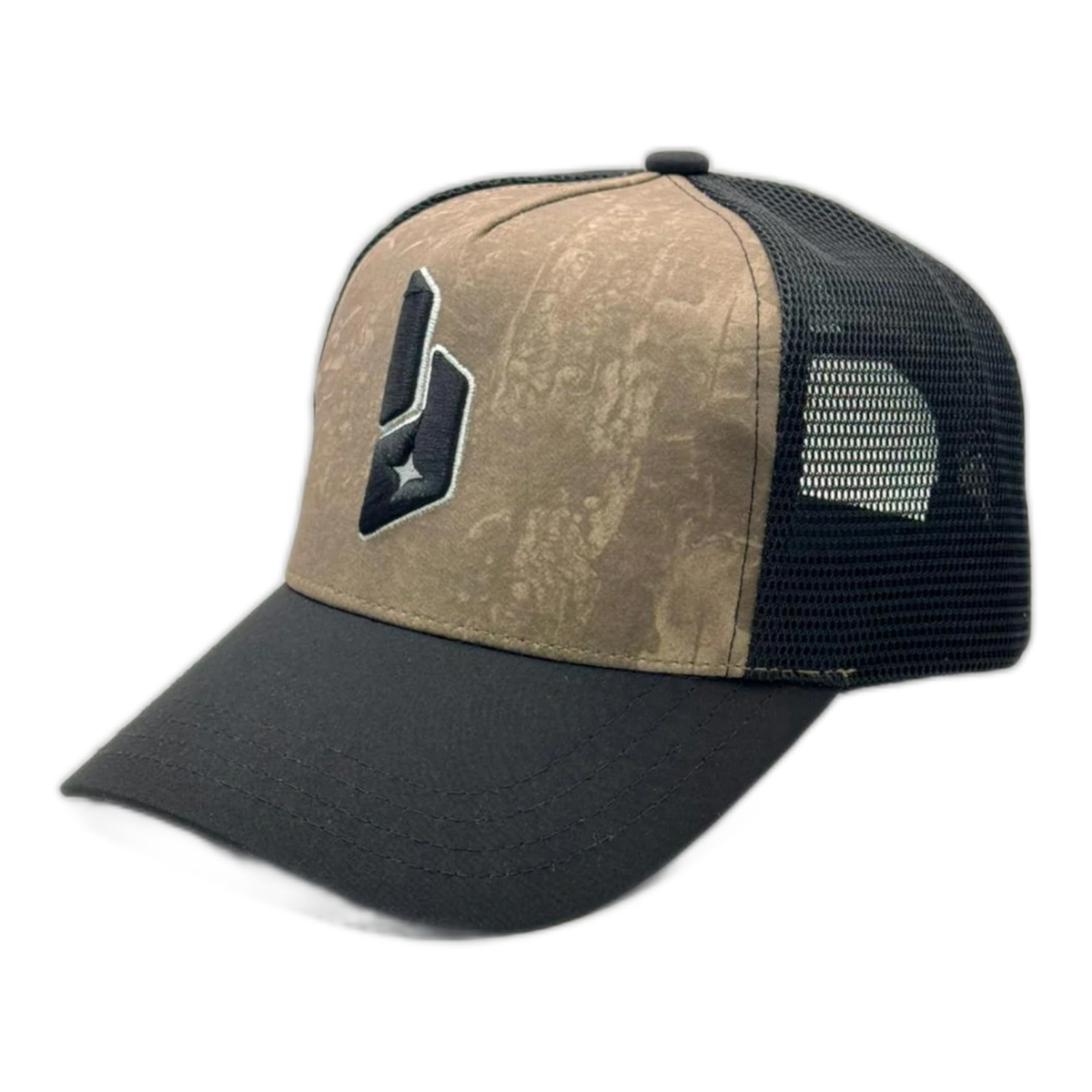Tree camo LUNAD foam trucker cap with embroidered black logo