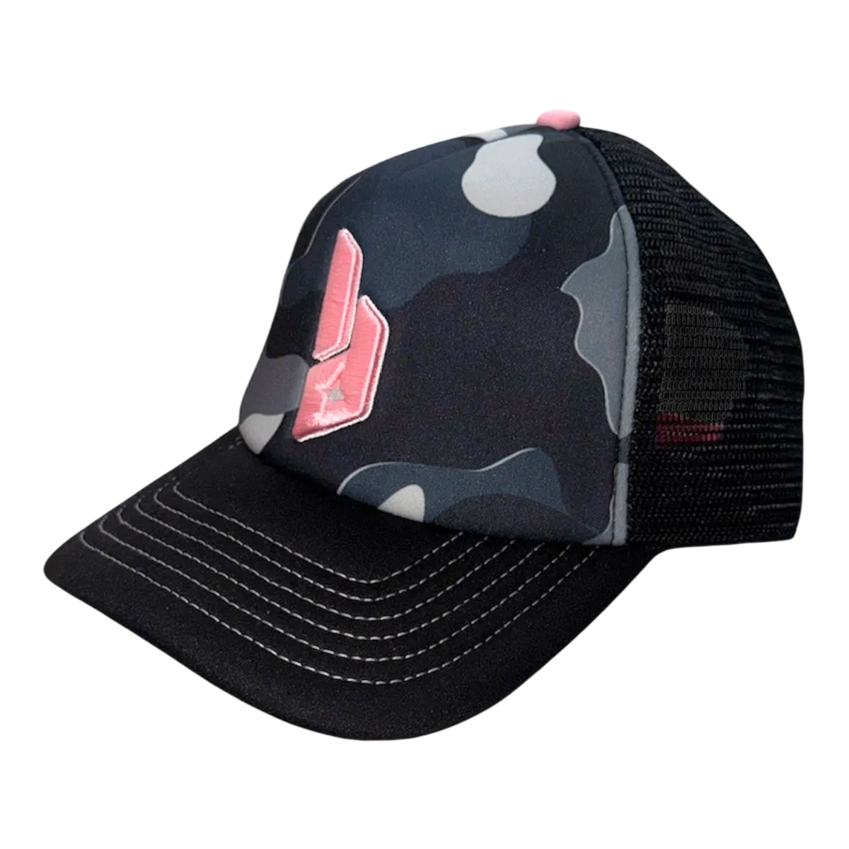 Pink camo LUNAD foam trucker cap with embroidered pink logo